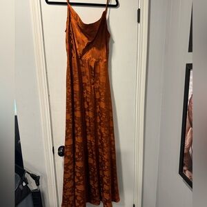 Lulus Orange Satin Floral Jacquard Maxi Dress